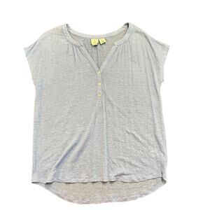Joie Womens light blue linen jersey top quarter button down size large